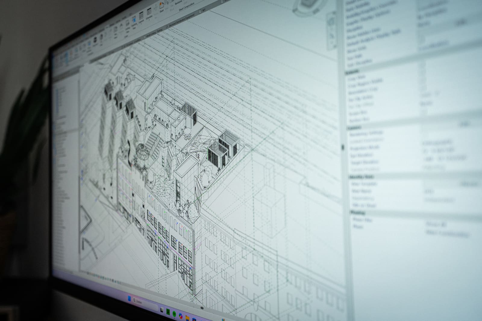 Bouwkundige lijntekening in CAD-software op het scherm van Tekenbureau Winter